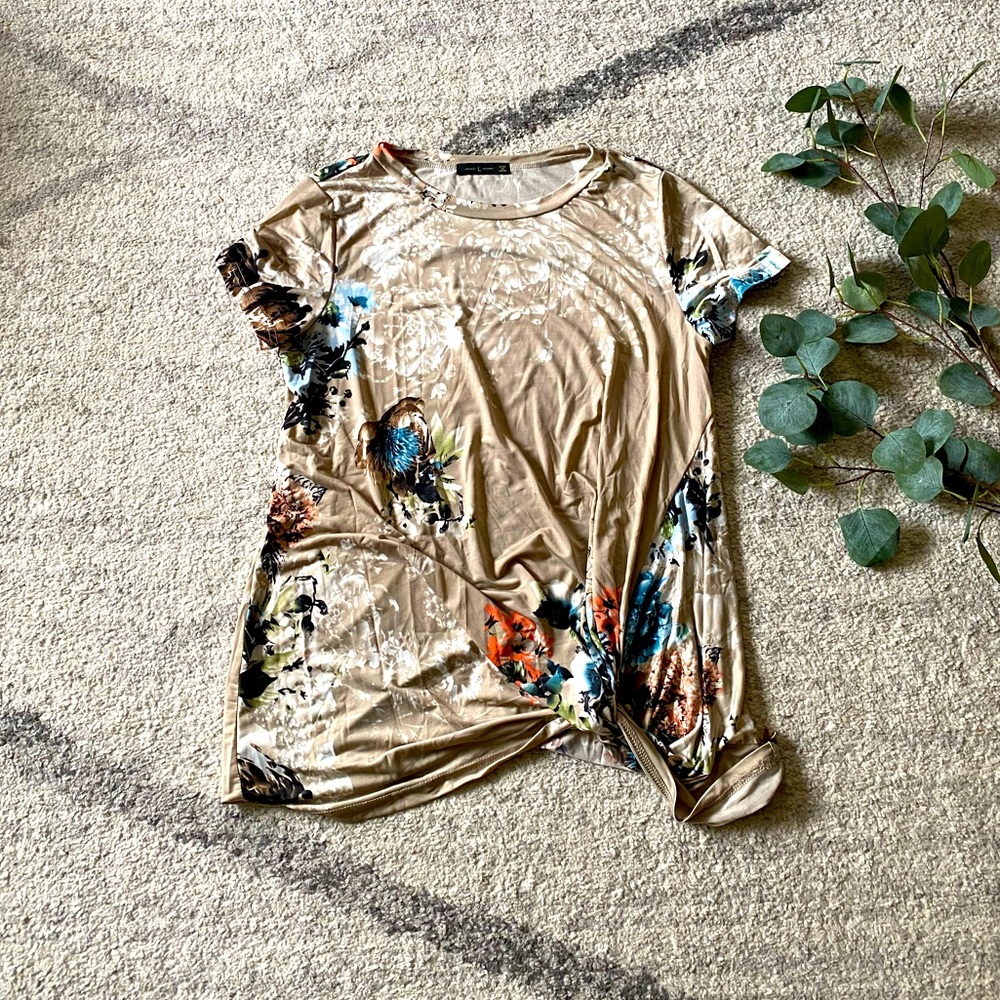 Tan Floral Knot Shirt